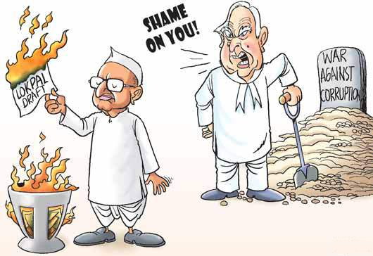 latest cartoons picture images on Anti Corruption Movements started by Anna Hazare ... hilarious Funny Cartoon of Anti Corruption Crusader Anna Hazare War Against Corruption  